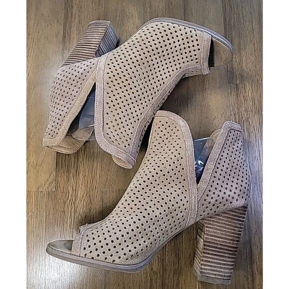 Lucky Brand Brown Laser Cut Western Open Toe High Heel Booties Sz 9M - Picture 5 of 9